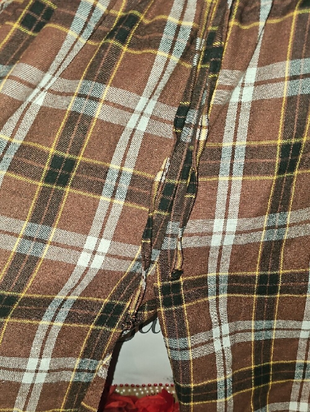 Womens Brown/Yellow Plaid Lounge Pants Size Medium (NO SIZE TAG) - Picture 5 of 7